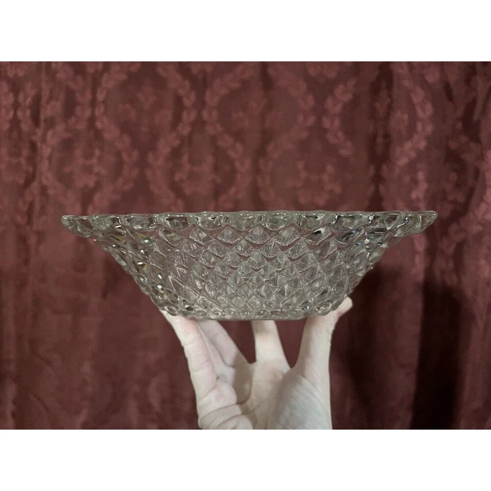 Set of 3 INDIANA GLASS Bowls Square Ruffle Diamond Point Candy Nut Dish Clear